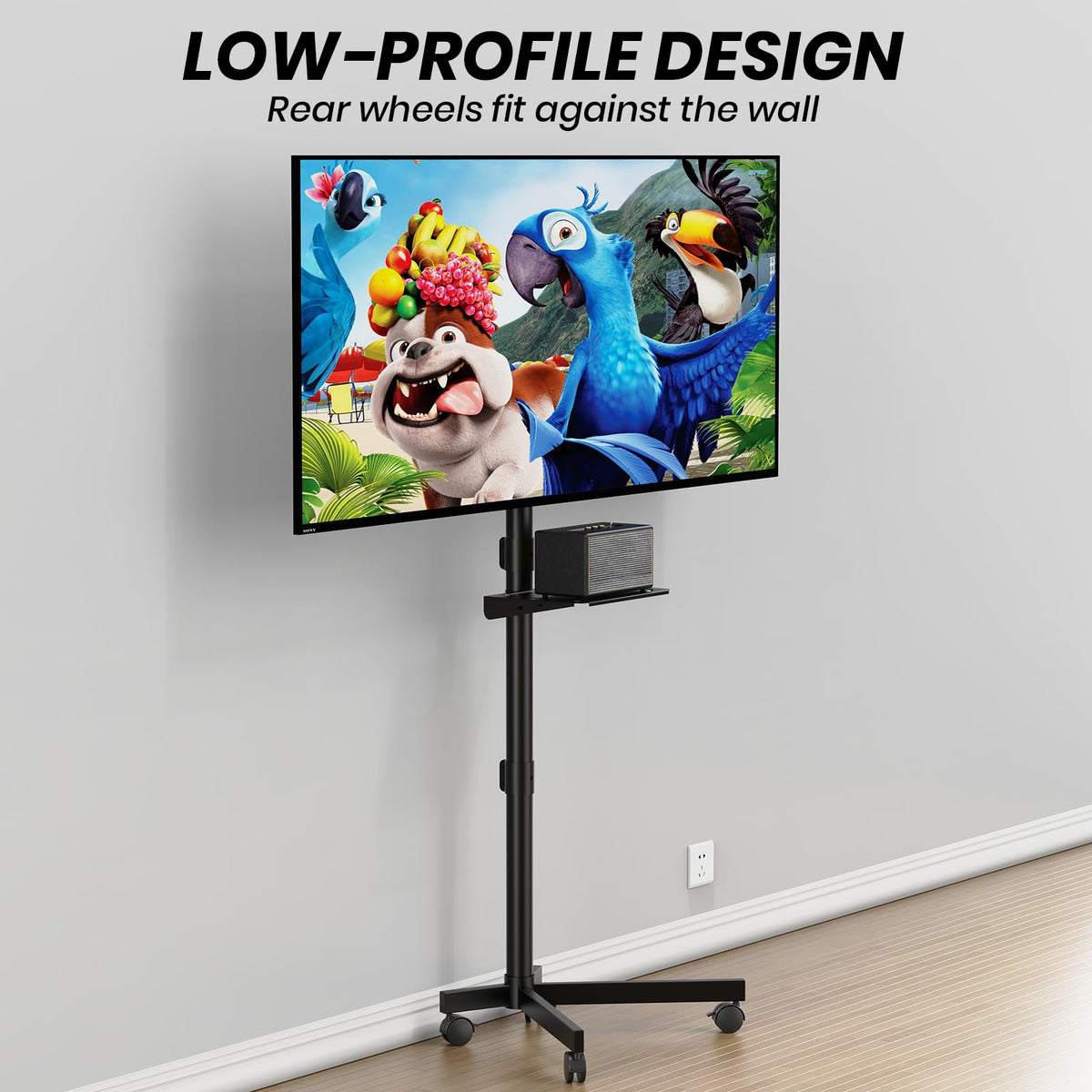 Height Adjustable Rolling TV Cart with Shelf and Locking Wheels Y46056