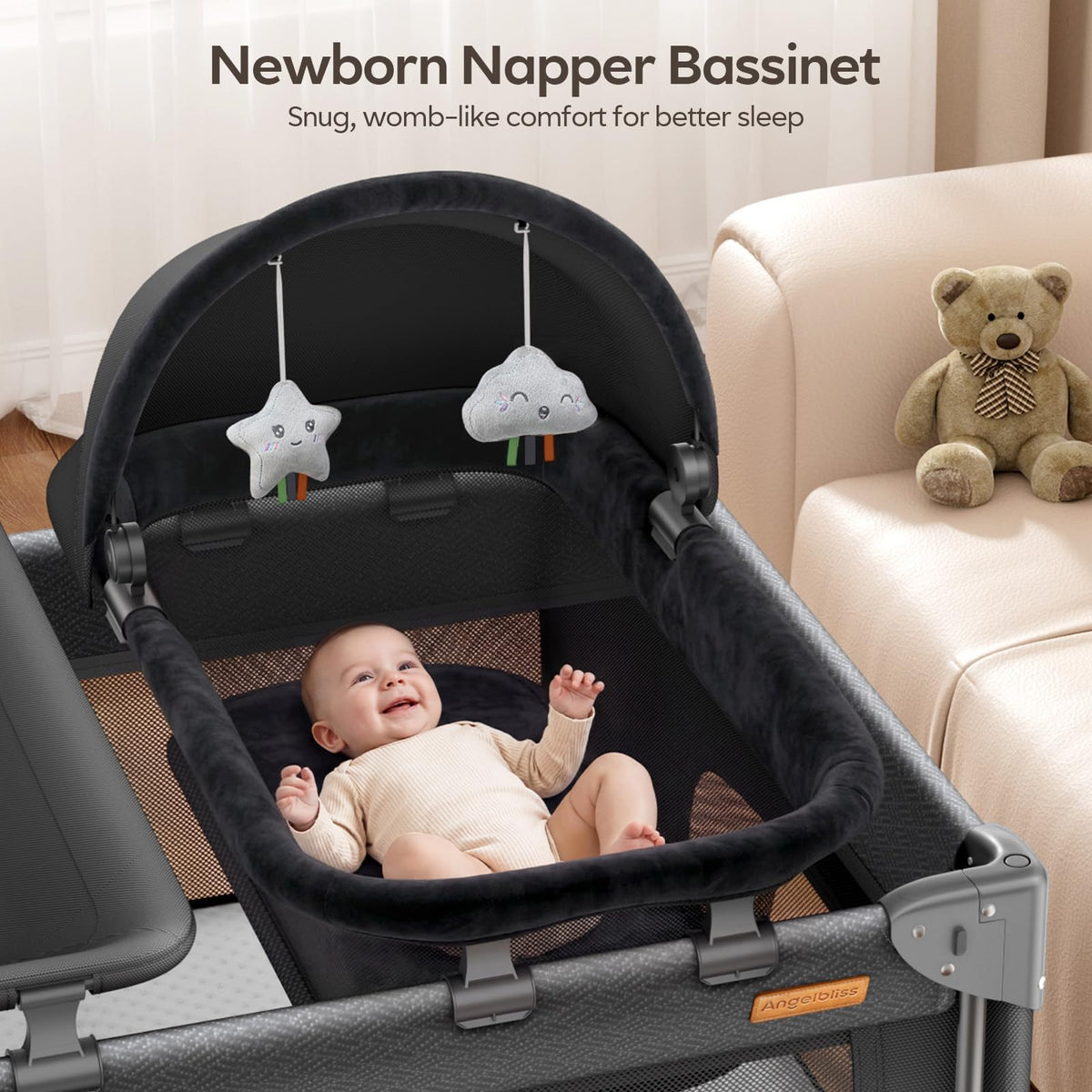 5-in-1 Baby Bassinet Bedside Crib with Changing Table D94058
