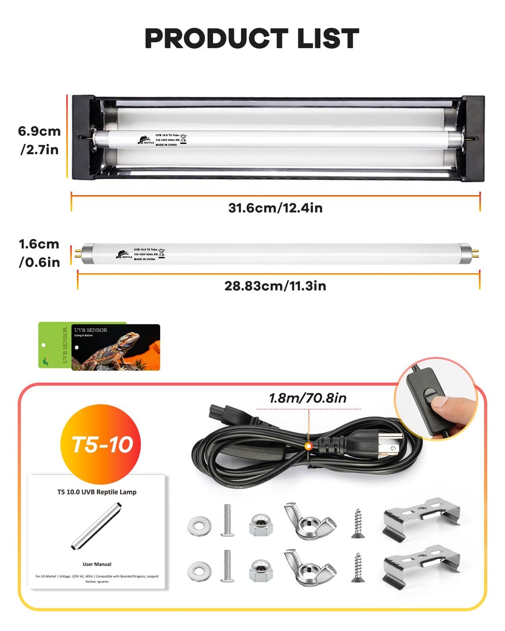 8W T5 UVB Reptile Light Fixture Combo Kit K3071