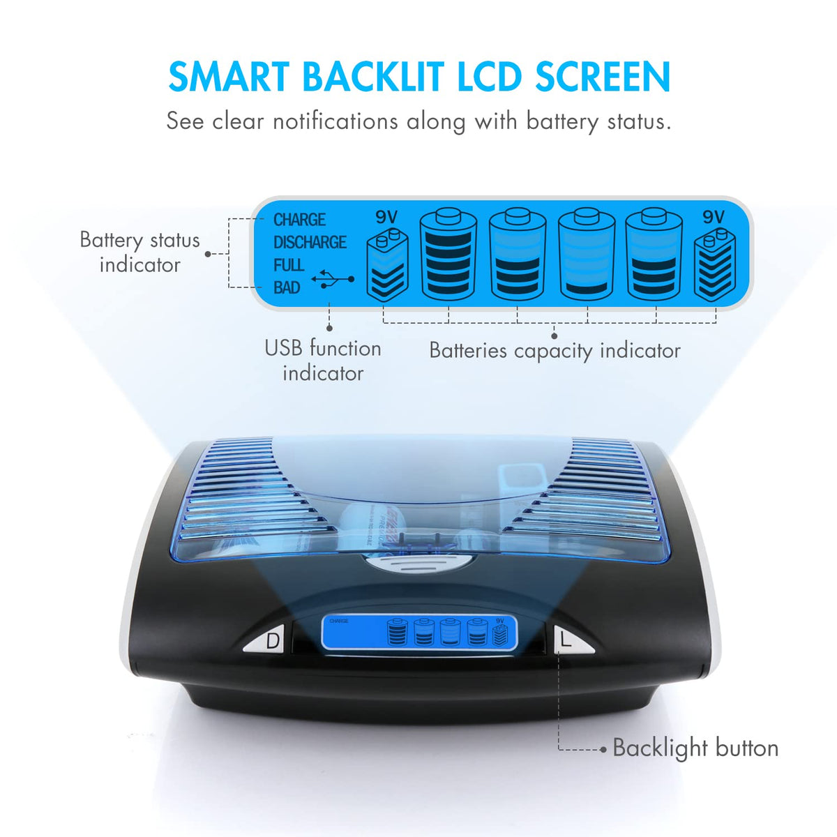 Rechargeable NiCd D Batteries and LCD Smart Charger R287282