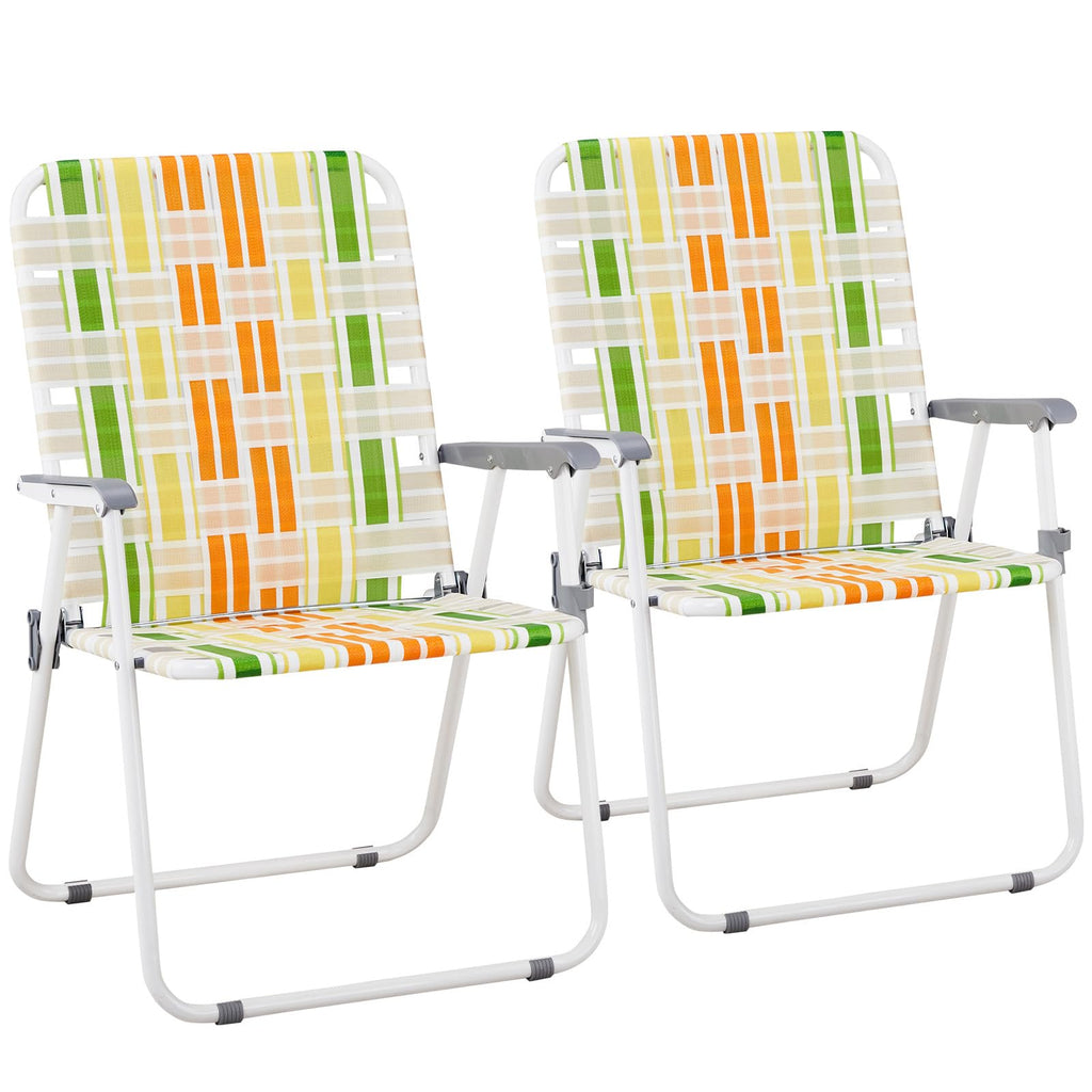 Oversize Webbed Folding Lawn Chair Set of 2 Yellow & Green D863