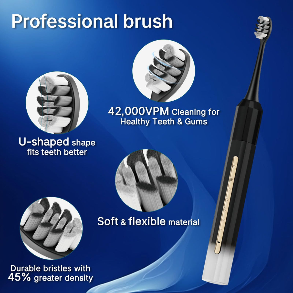 Black White Electric Toothbrush with 10 Brush Heads Q376