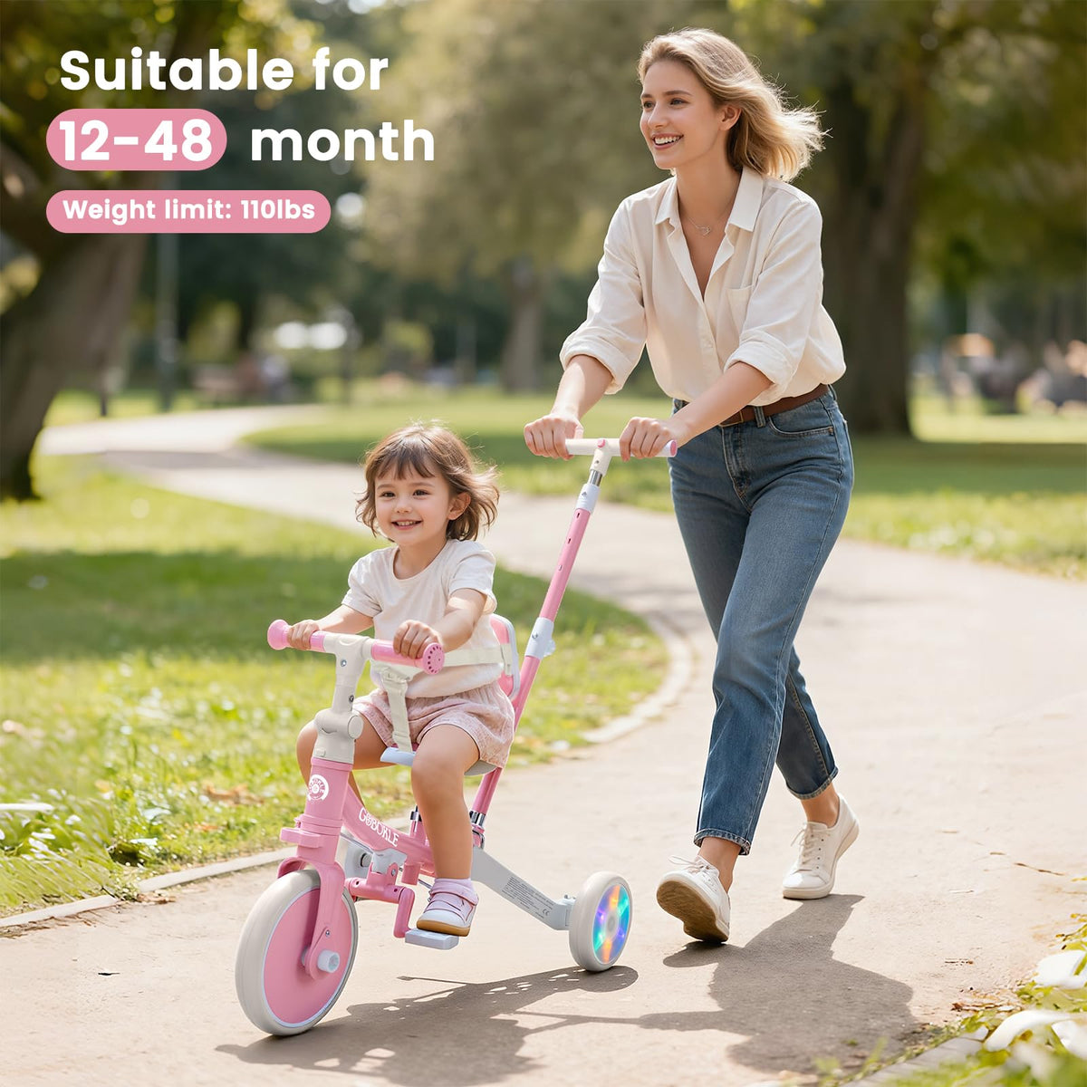 5-in-1 Convertible Toddler Tricycle with Push Handle M74716
