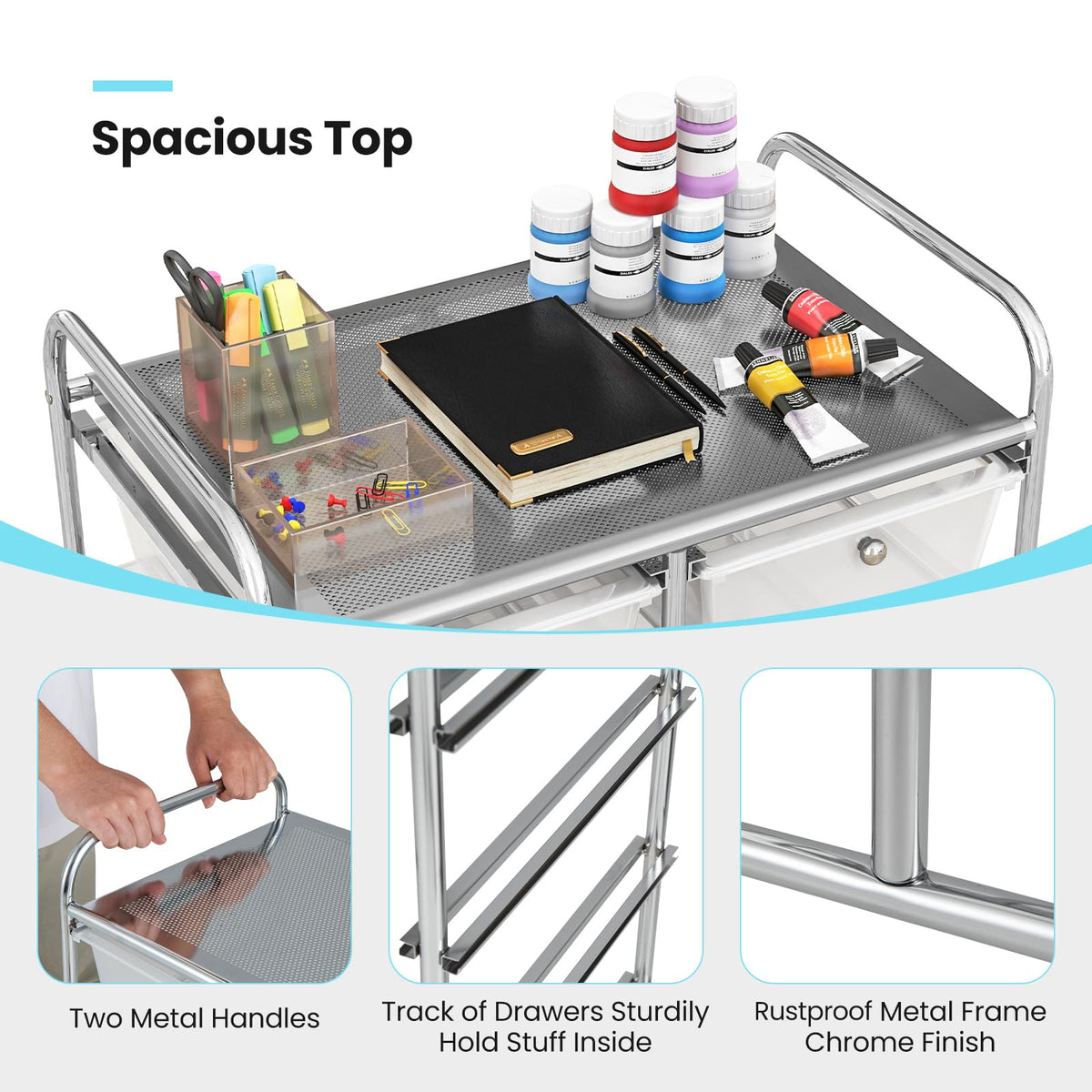 10 Drawer Rolling Storage Cart with Metal Frame L360310