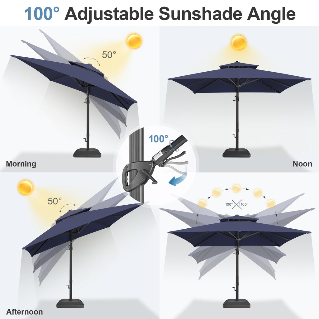 10x10 FT Square Navy Blue Cantilever Patio Umbrella O53176