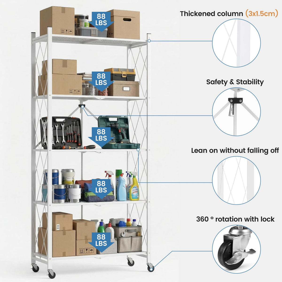70.7" H 5 Tier Metal Storage Shelves on Wheels B112929