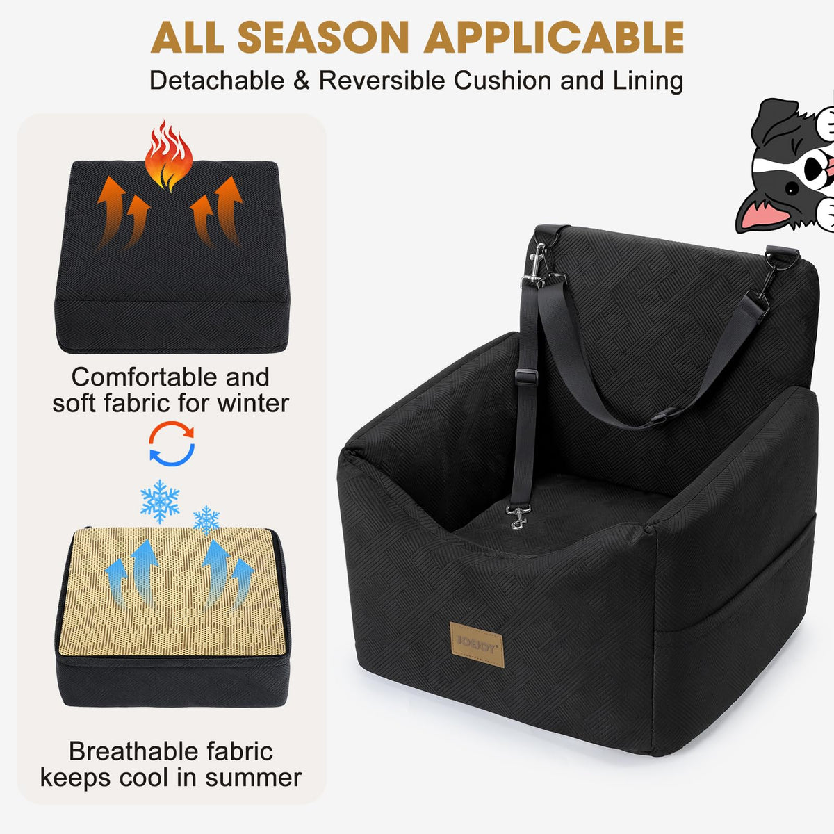 Dog Car Seat with Detachable Washable Cover and Cushion J3195