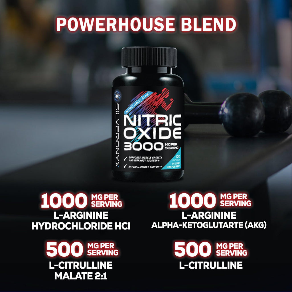 Nitric Oxide Supplement 3000mg Blend L-Arginine & L-Citrulline 120 Capsules I732