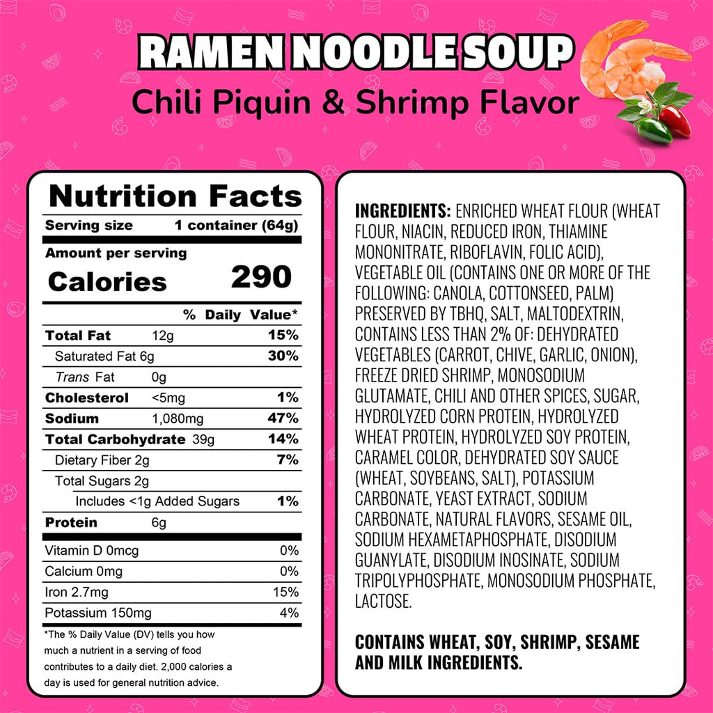 Instant Lunch Ramen Noodles Chili Piquin & Shrimp 2.25 Oz 12 Pack B18711