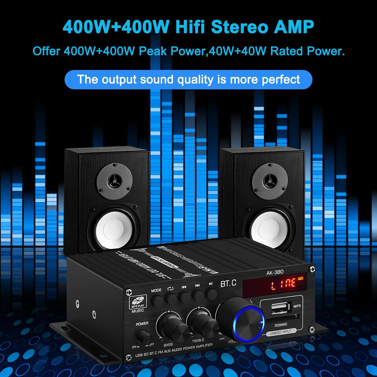 USB SD BT FM AUX Audio Power Amplifier 2.0 CH 40W+40W A4421