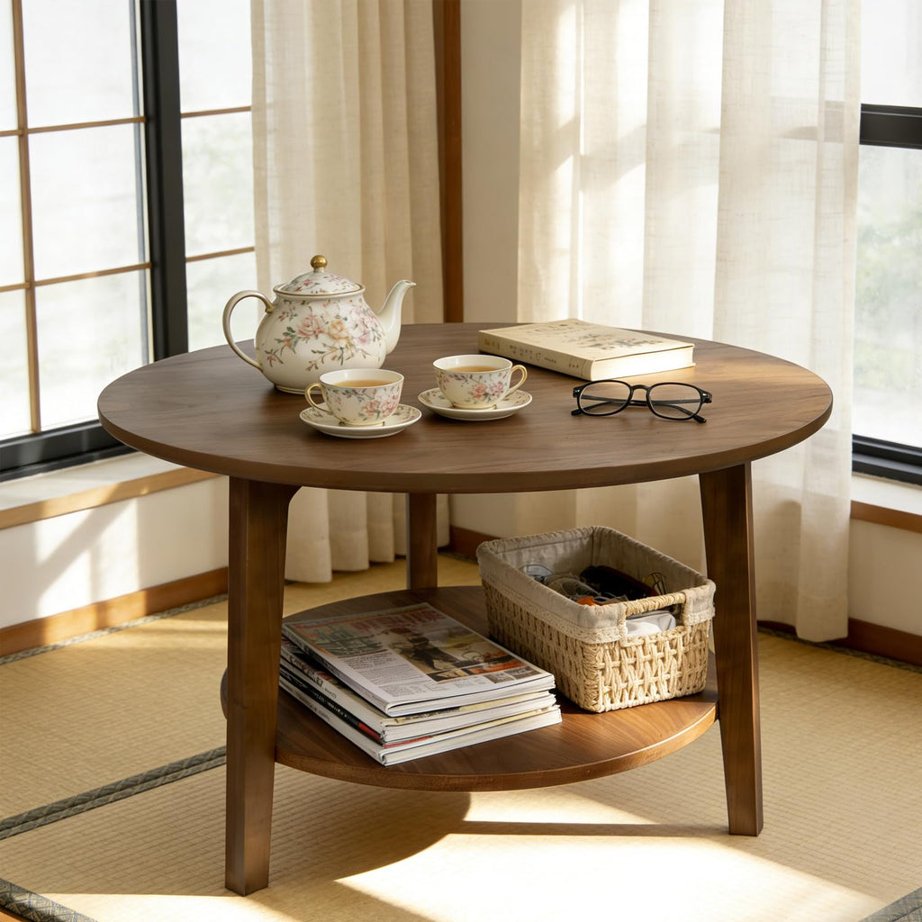 2-Tier Round Wood Coffee Table with Storage Shelf Z764620