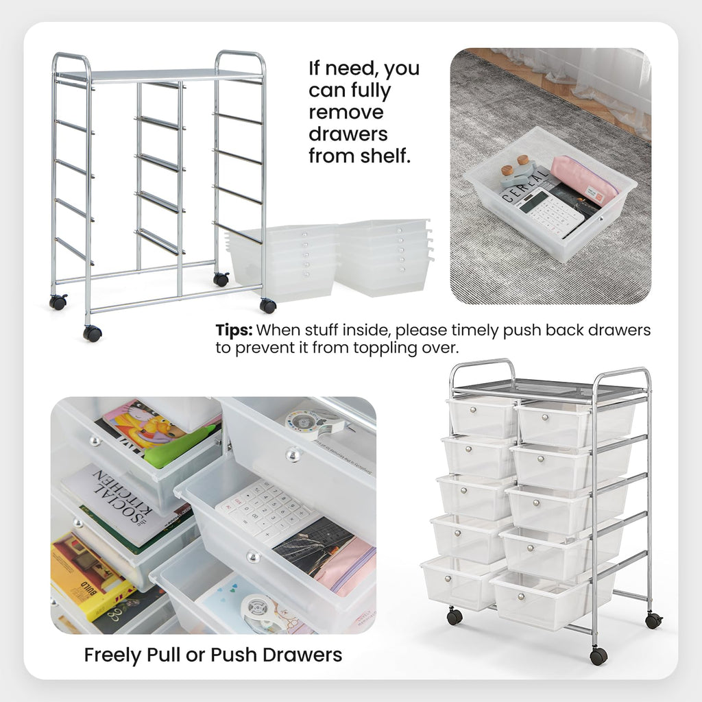 10 Drawer Rolling Storage Cart with Metal Frame L360310