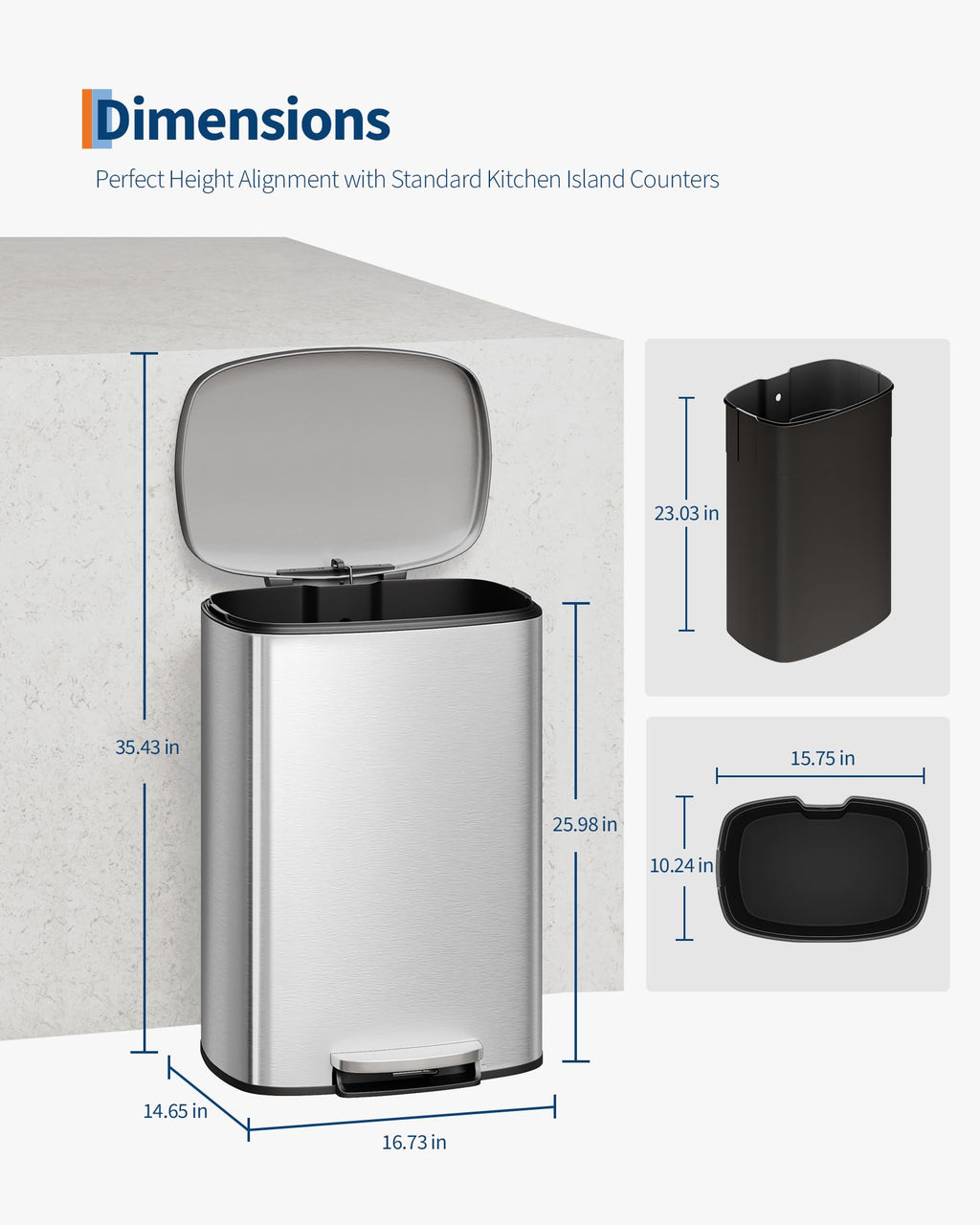 Step-on Stainless Steel Kitchen Trash Can 13 Gal F330699