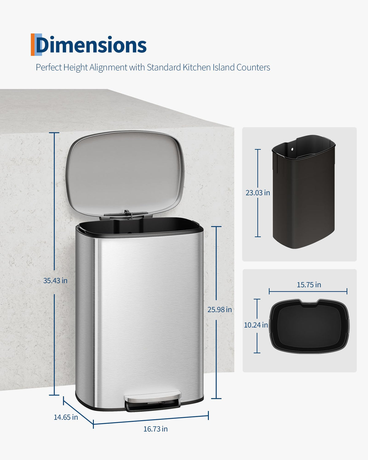 Step-on Stainless Steel Kitchen Trash Can 13 Gal F330699