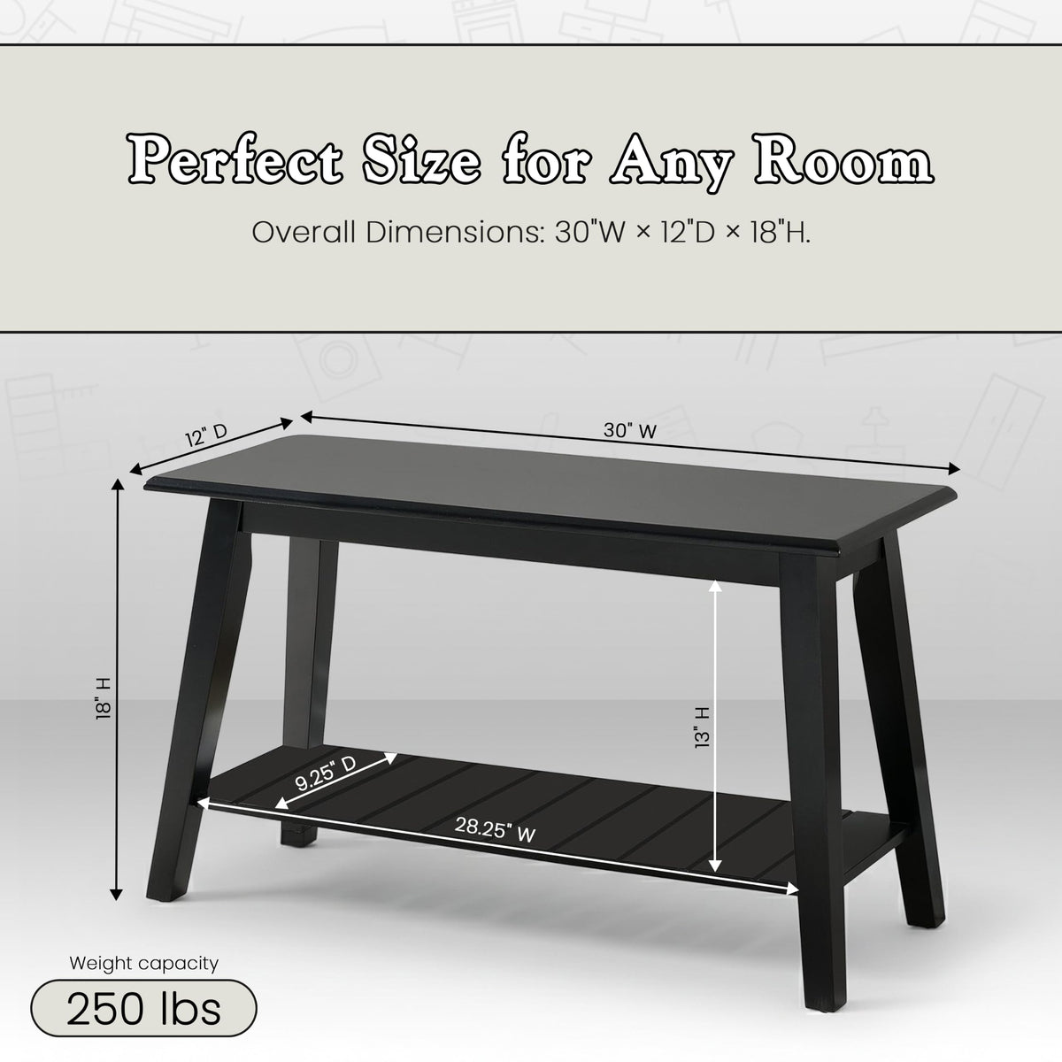 Black Wood Shoe Bench with Storage Shelf L214639