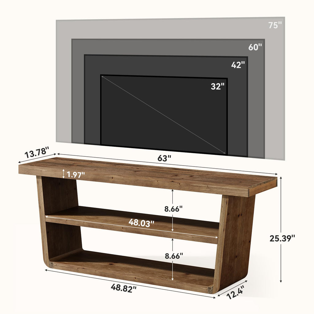 63" Solid Wood 3-Tier TV Stand C5197