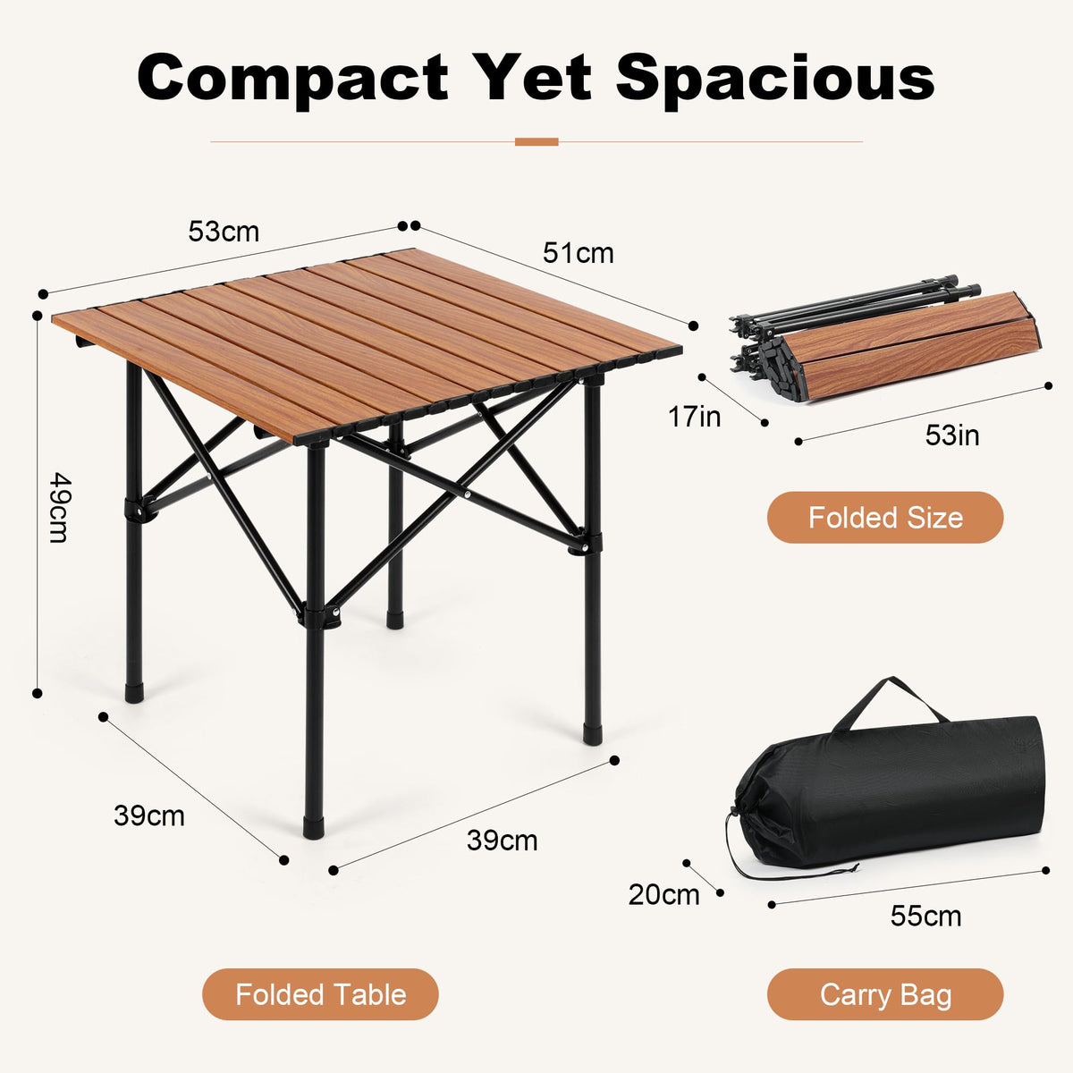 Folding Camping Table 21 x 20 Inch with Carry Bag V6153