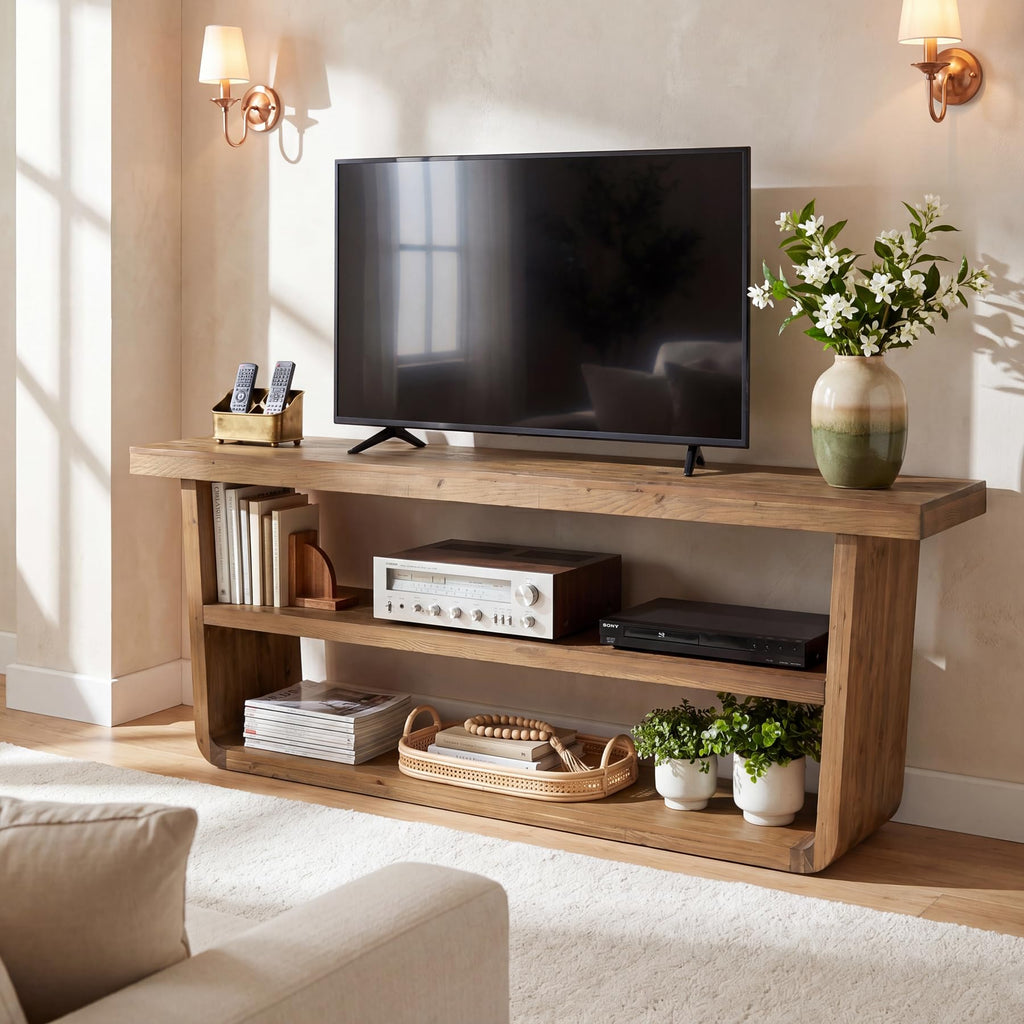 63" Solid Wood 3-Tier TV Stand C5197