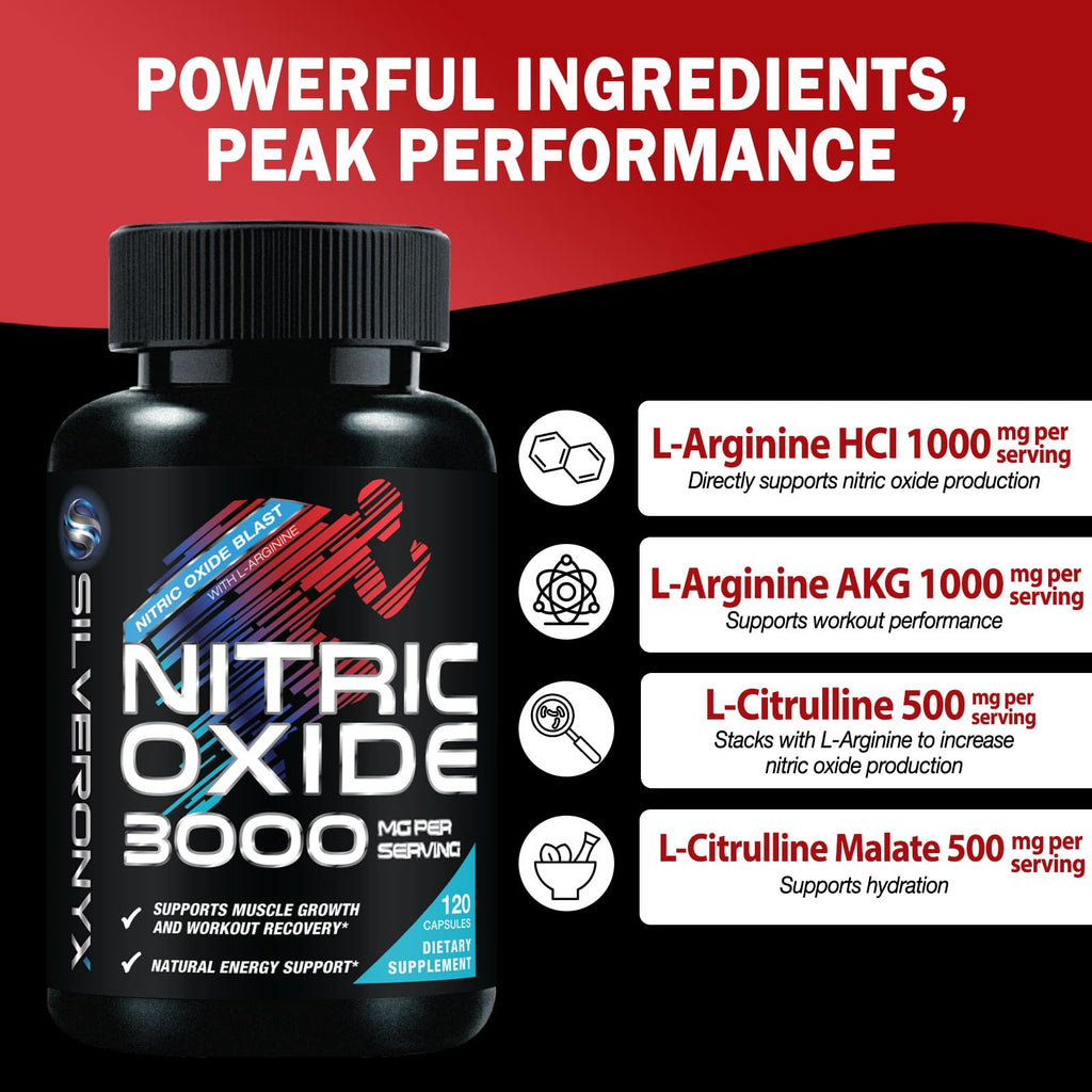 Nitric Oxide Supplement 3000mg Blend L-Arginine & L-Citrulline 120 Capsules I732