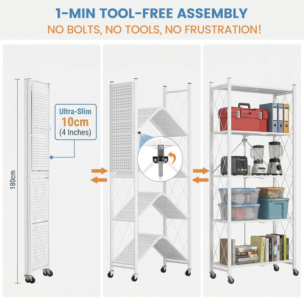 70.7" H 5 Tier Metal Storage Shelves on Wheels B112929