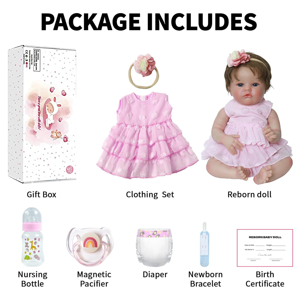20 Inch Lifelike Reborn Baby Doll Girl with Soft Weighted Body E2827