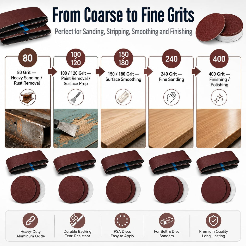34 Pieces Sanding Belts and PSA Sanding Discs Set Alumina D430