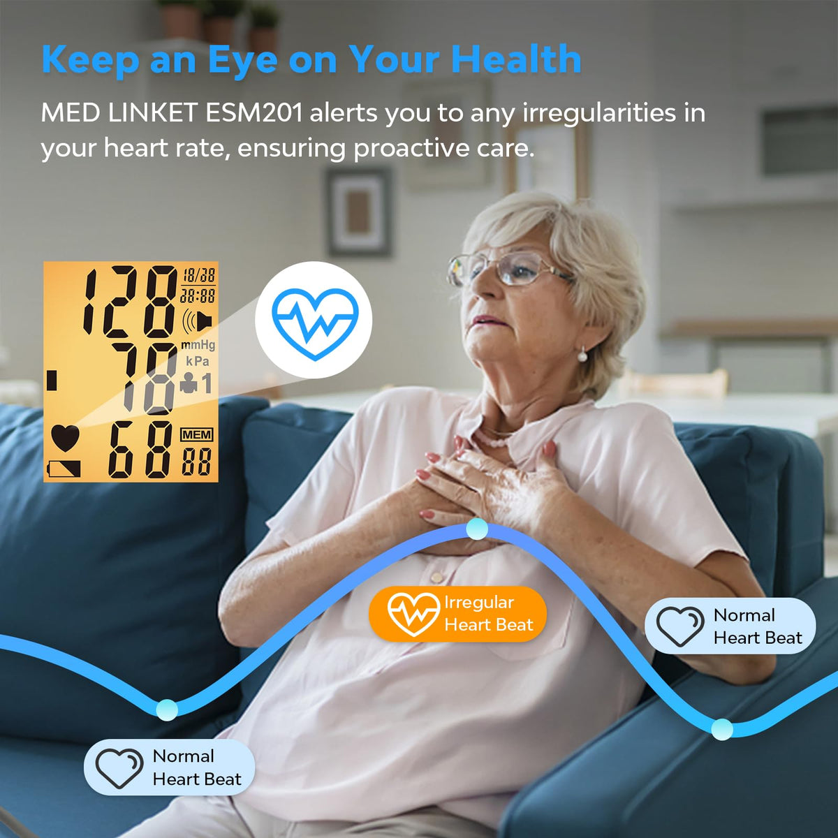 Blood Pressure Monitor with Adjustable Cuff and Backlit Display R450