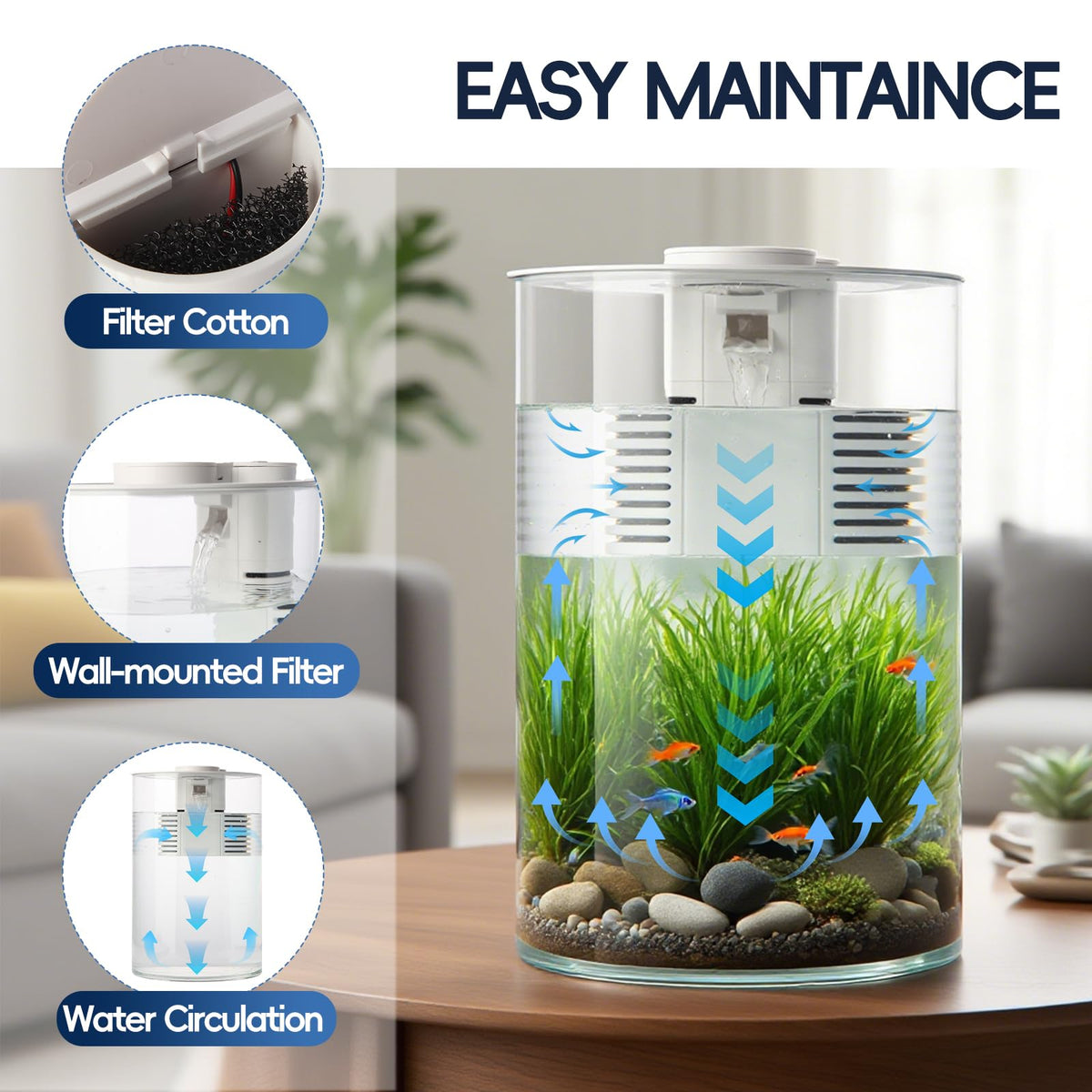 3 Gallon Self Cleaning Fish Tank Aquarium Starter Kit with Filter and Light O1961