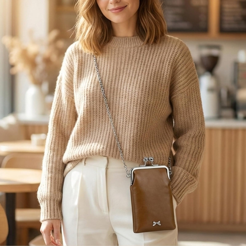 Small Brown Leather Chain Crossbody Bag I817407