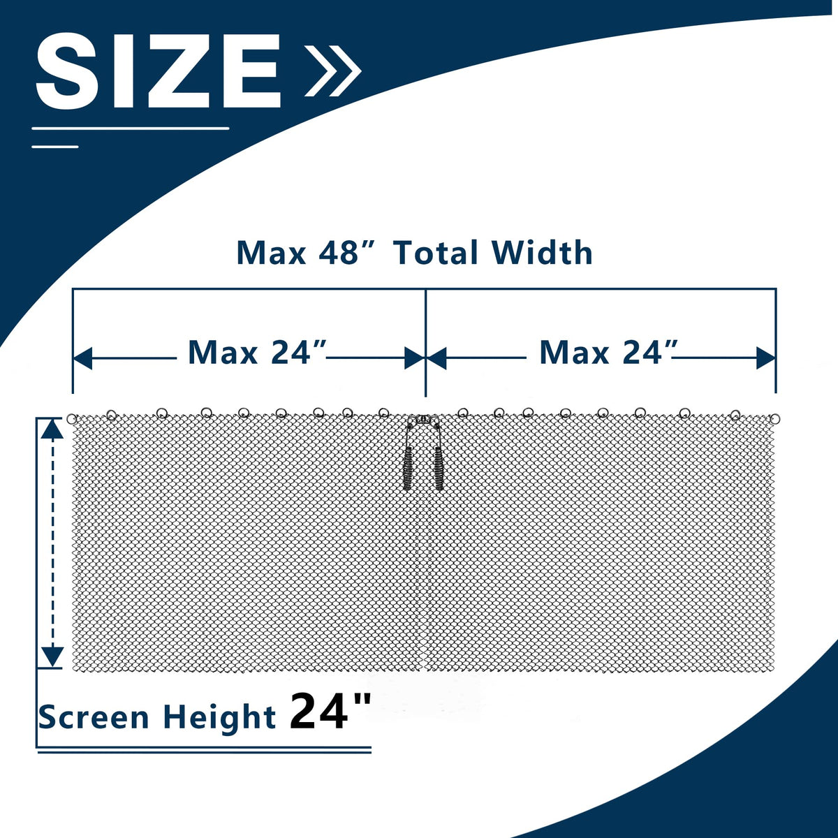 Fireplace Mesh Screen Curtain, 24" x 24" Panels, Black B5055
