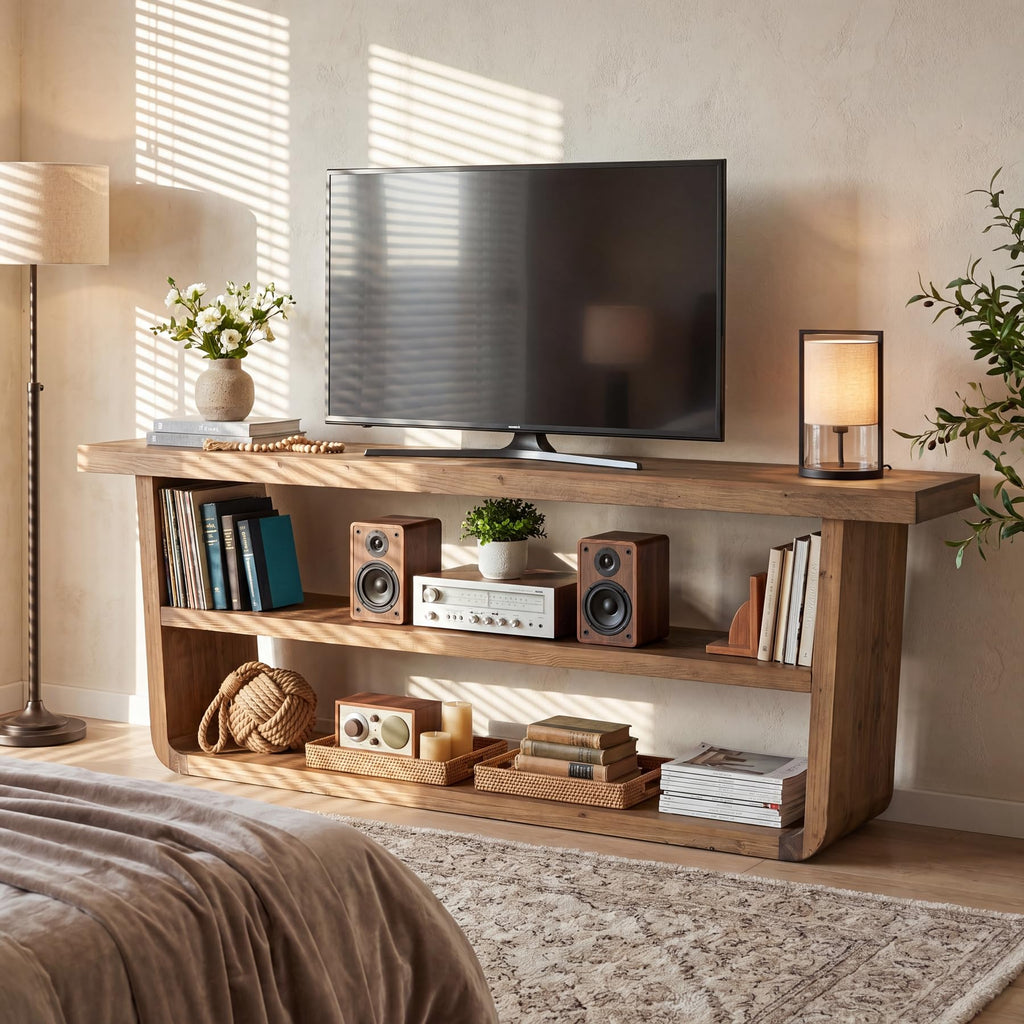 63" Solid Wood 3-Tier TV Stand C5197