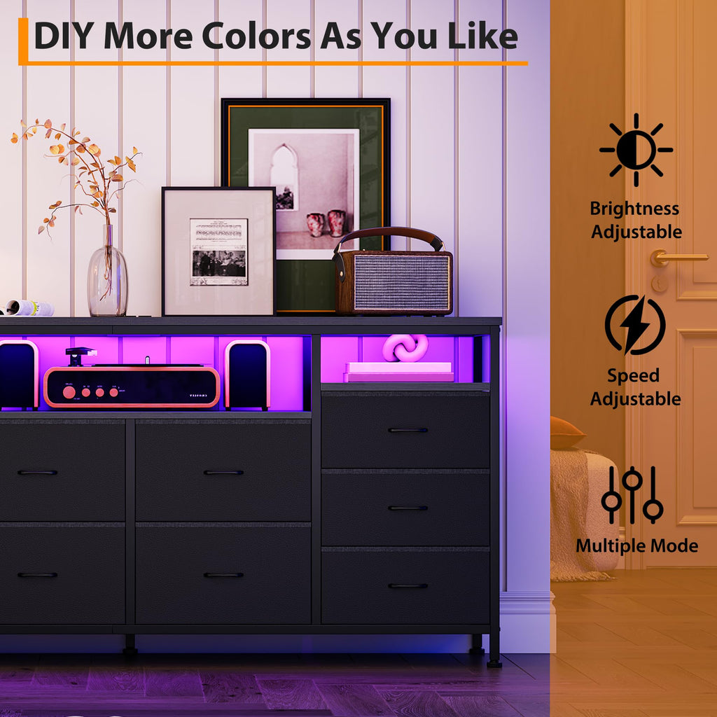 Black Fabric 10 Drawer Dresser I82434