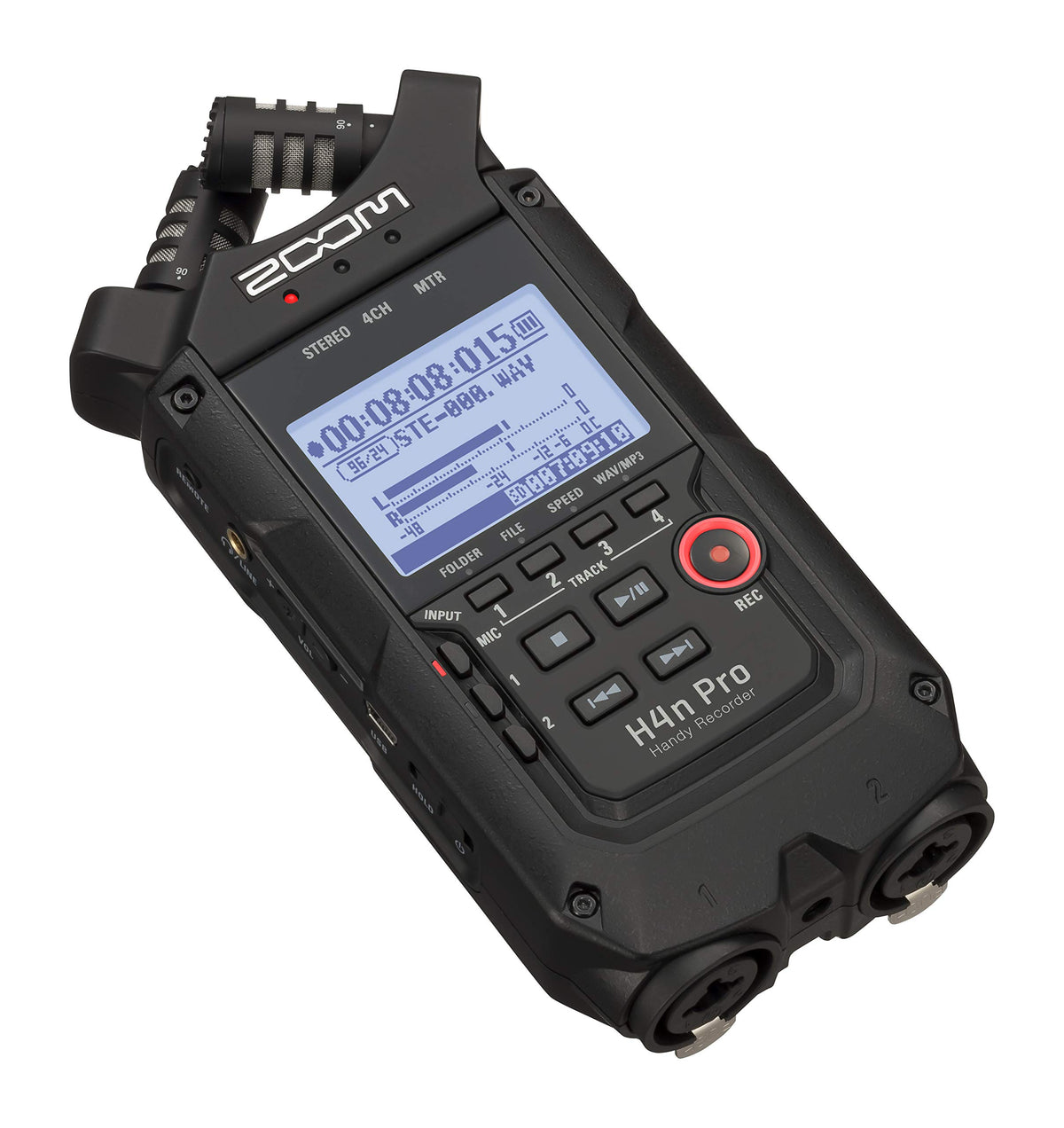 4-Track Portable Recorder, All Black, Stereo Microphones, 2 XLR/ ¼“ Combo Inputs, Battery Powered F38607