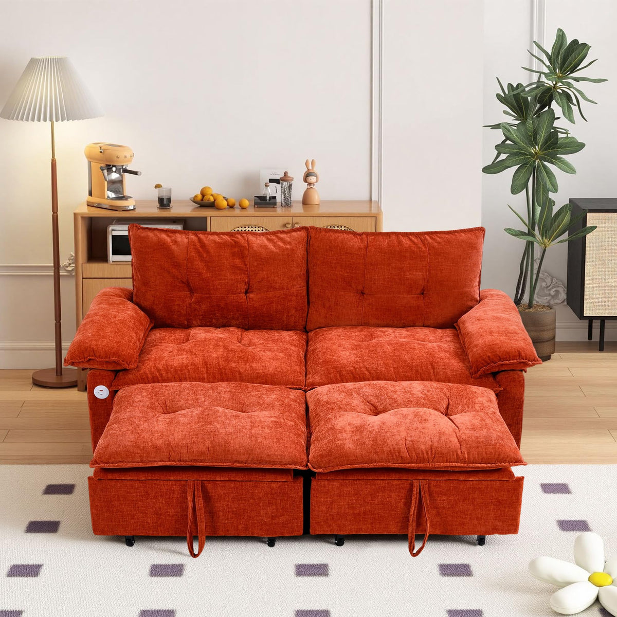Orange Velvet Sleeper Sofa N468