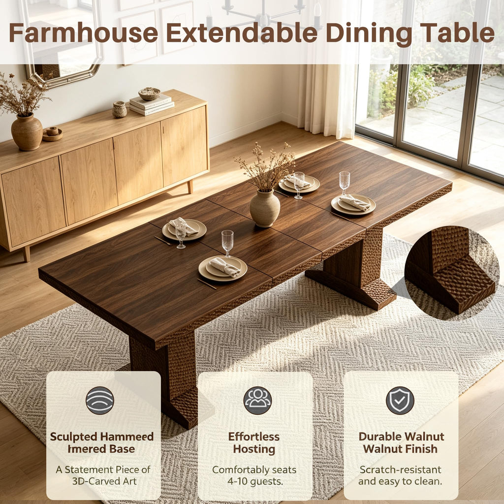 63-94.5 Inch Extendable Dining Table Set with 8 Brown Chairs X29236