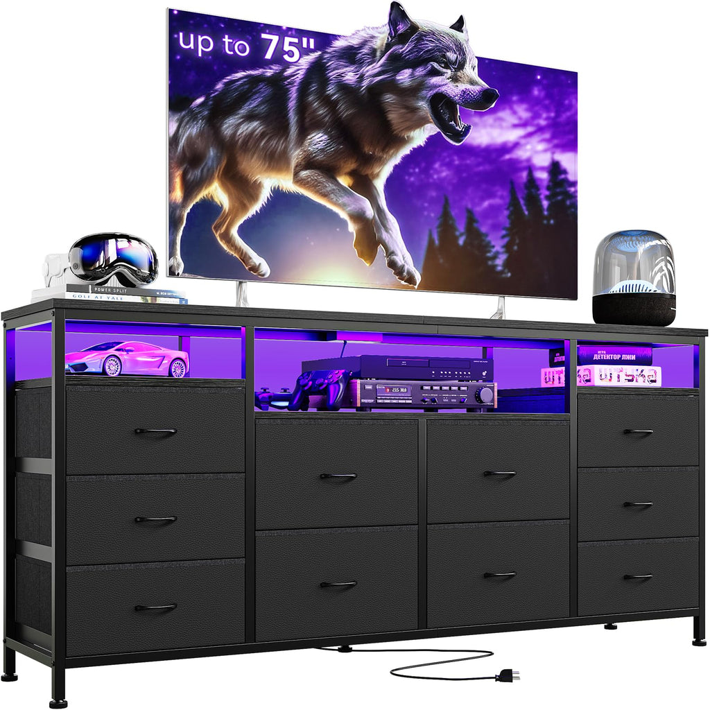 Black Fabric 10 Drawer Dresser I82434
