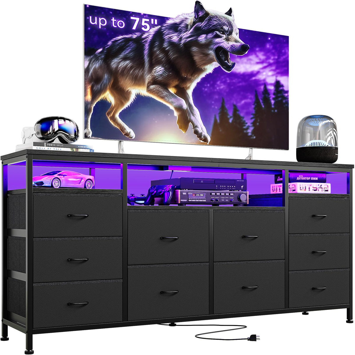Black Fabric 10 Drawer Dresser I82434
