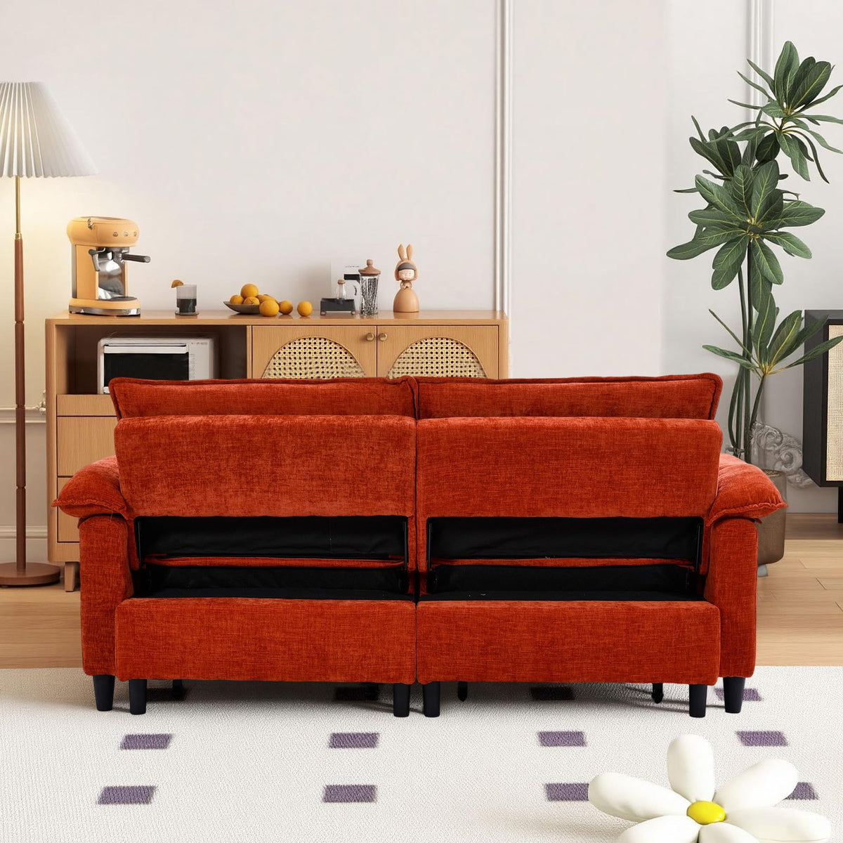Orange Velvet Sleeper Sofa N468