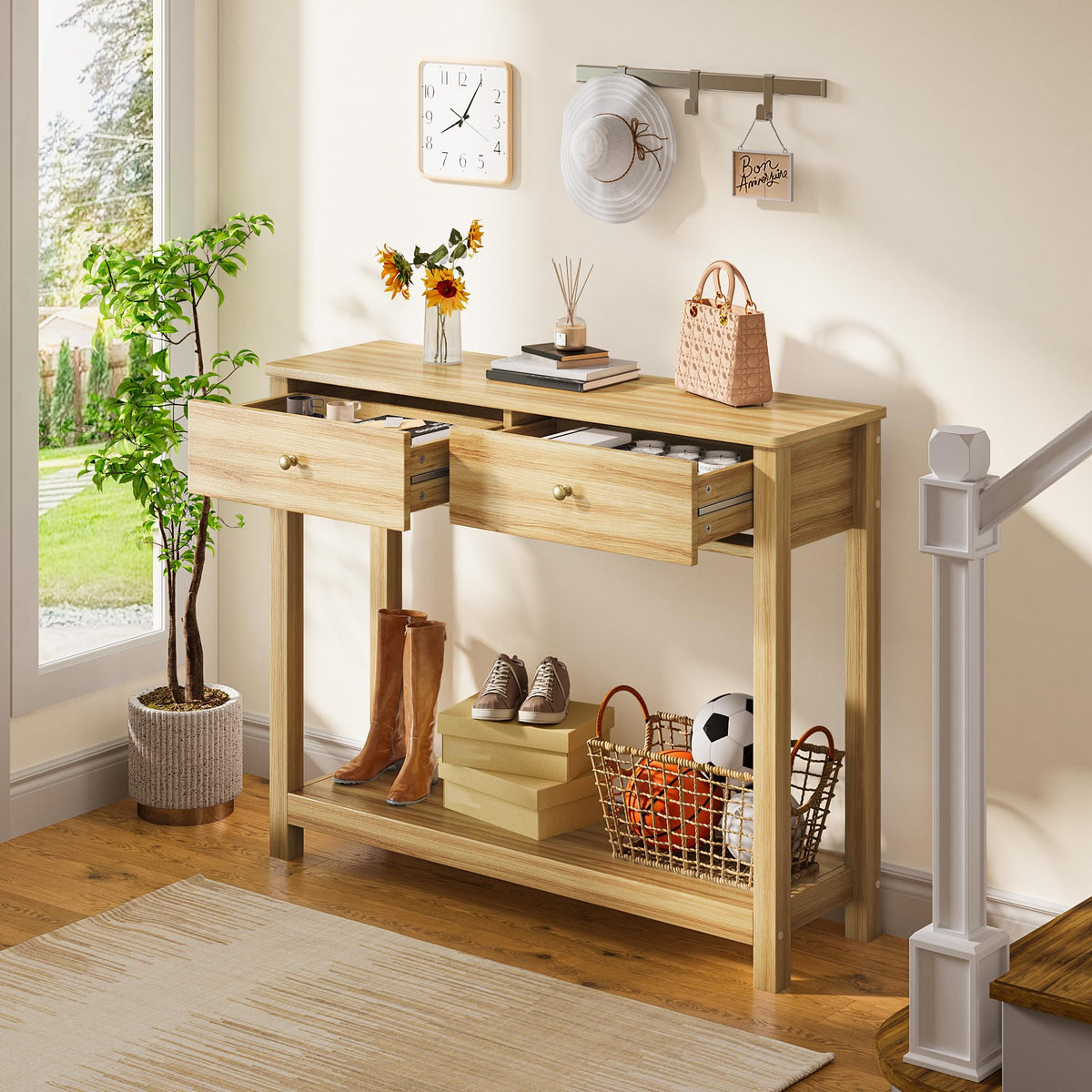 2 Drawer Oak Console Table J5074