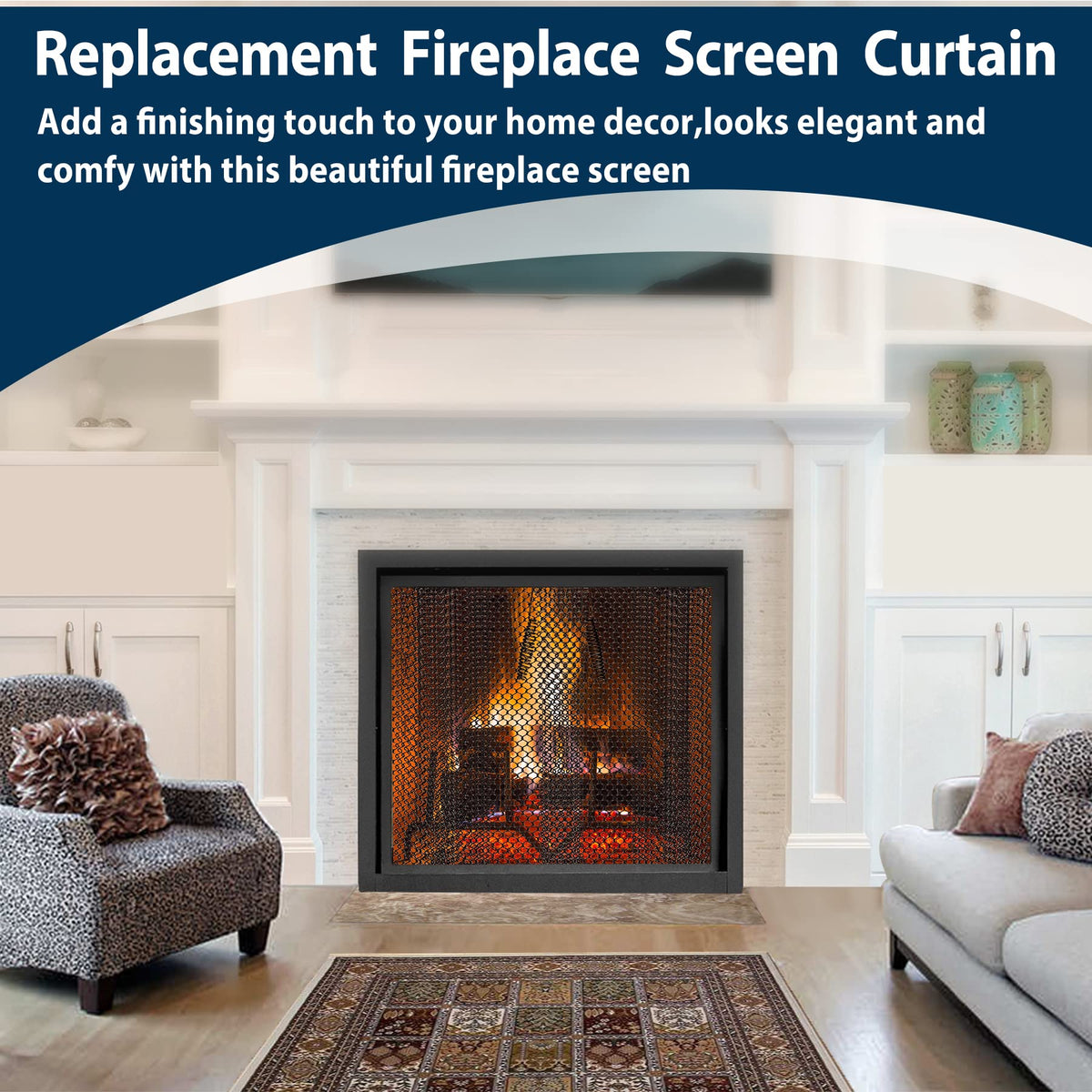 Fireplace Mesh Screen Curtain, 24" x 24" Panels, Black B5055