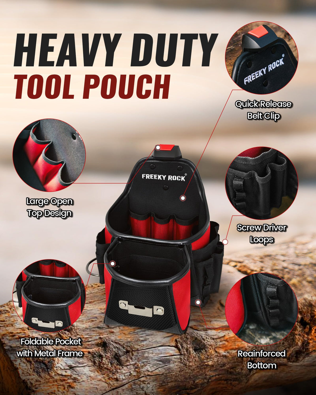 Heavy Duty Tool Belt with 2 Tool Pouches, Adjustable Work Belt N3236