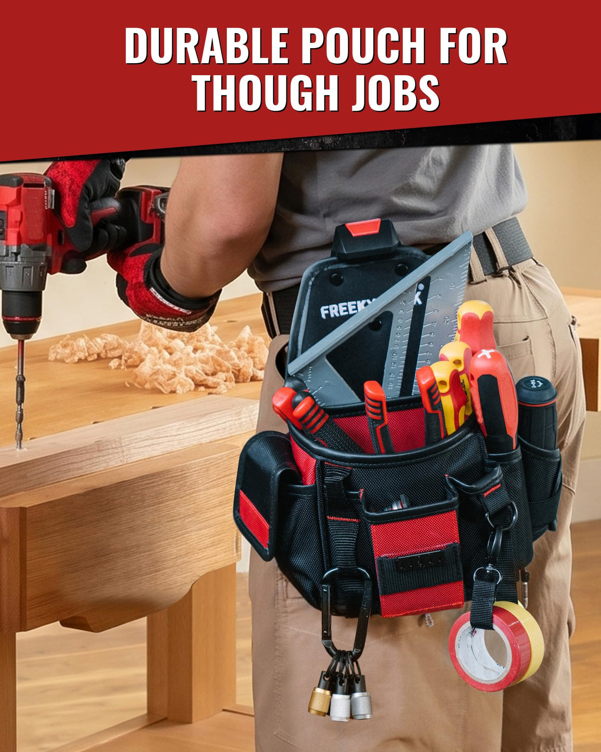 Heavy Duty Tool Belt with 2 Tool Pouches, Adjustable Work Belt N3236