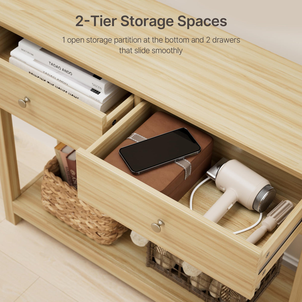 2 Drawer Oak Console Table J5074