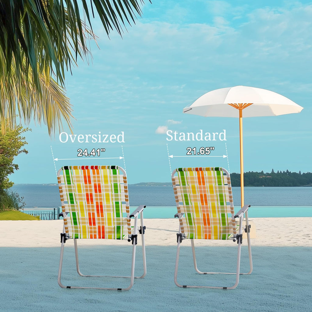 Oversize Webbed Folding Lawn Chair Set of 2 Yellow & Green D863