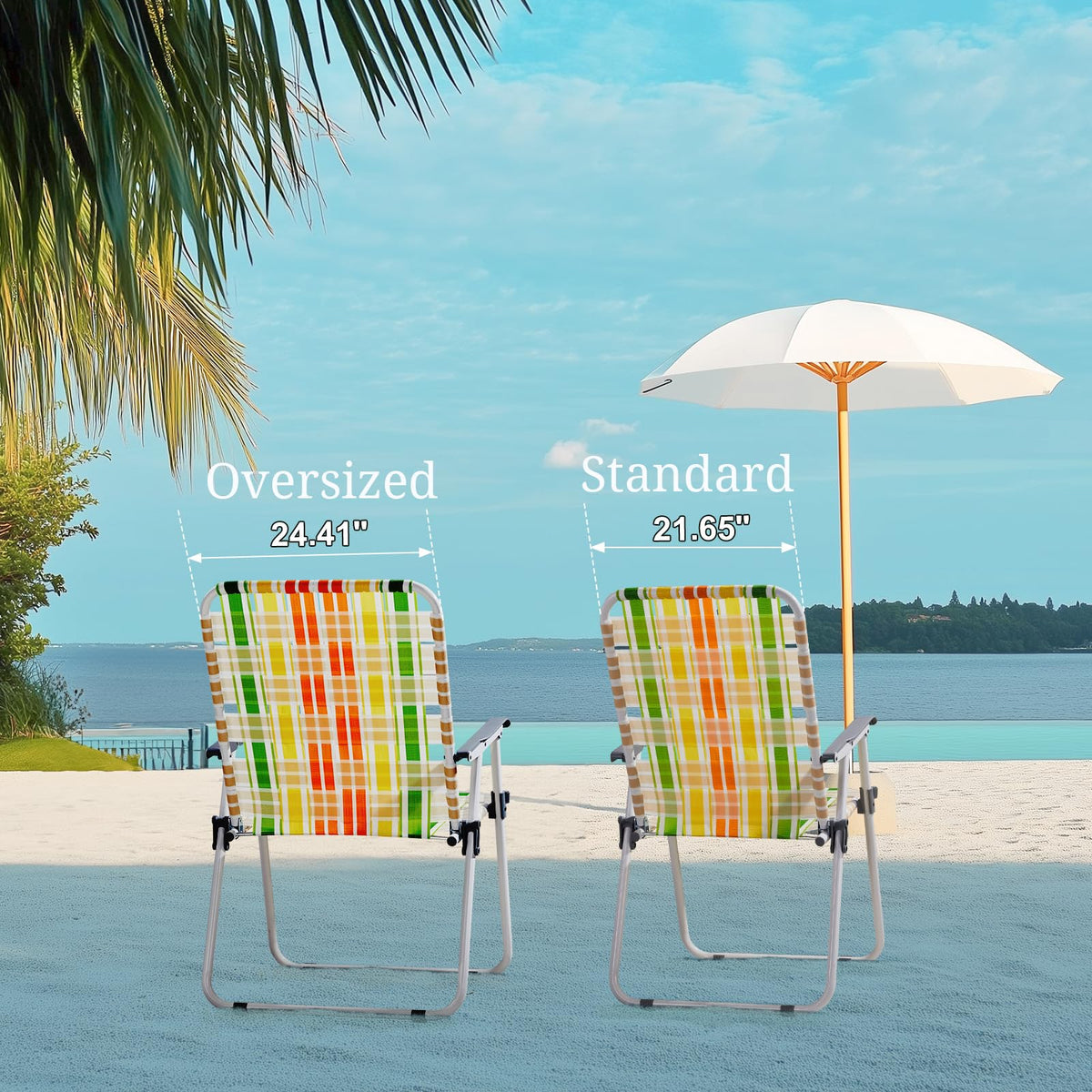Oversize Webbed Folding Lawn Chair Set of 2 Yellow & Green D863