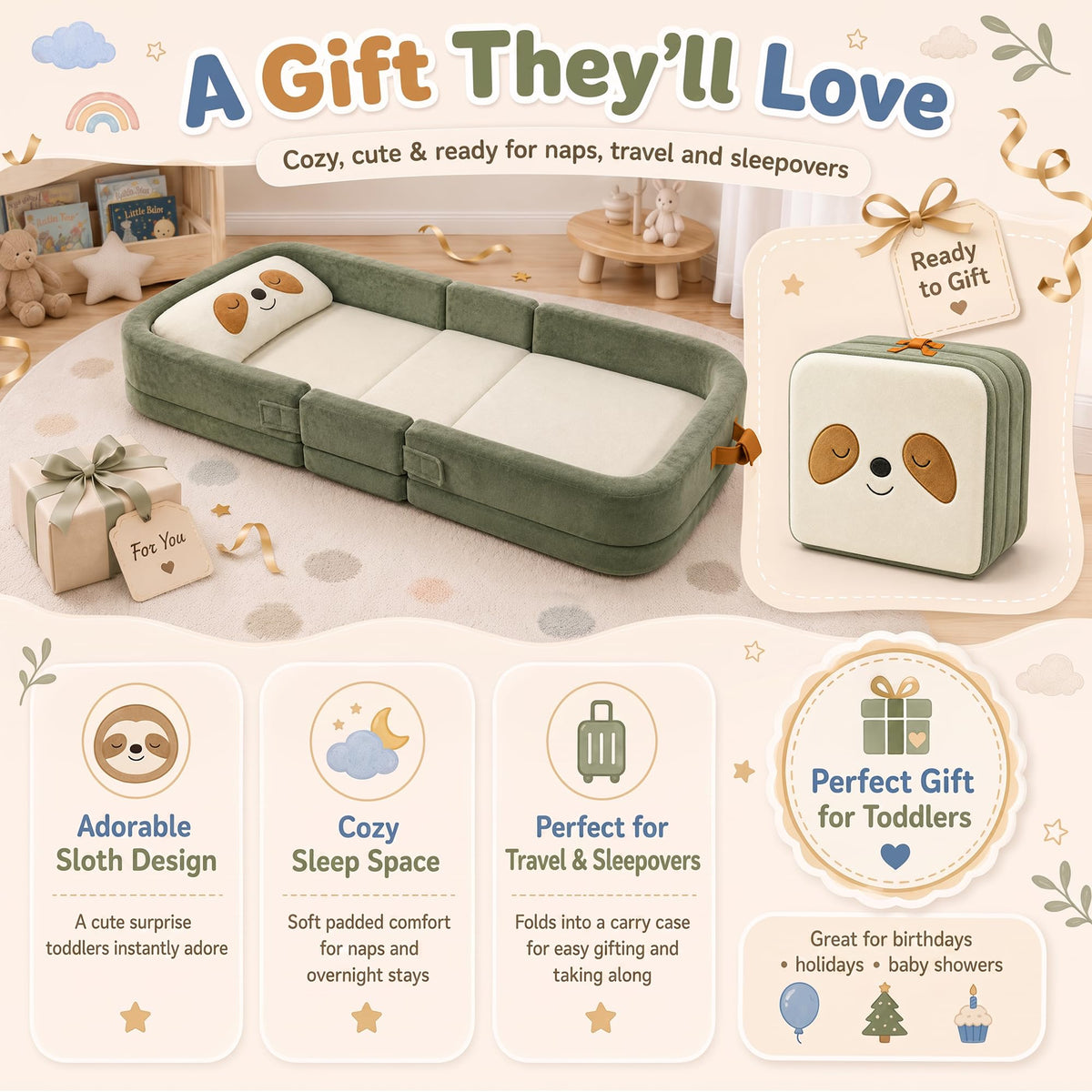 Foldable Portable Toddler Travel Bed with Pillow V63972