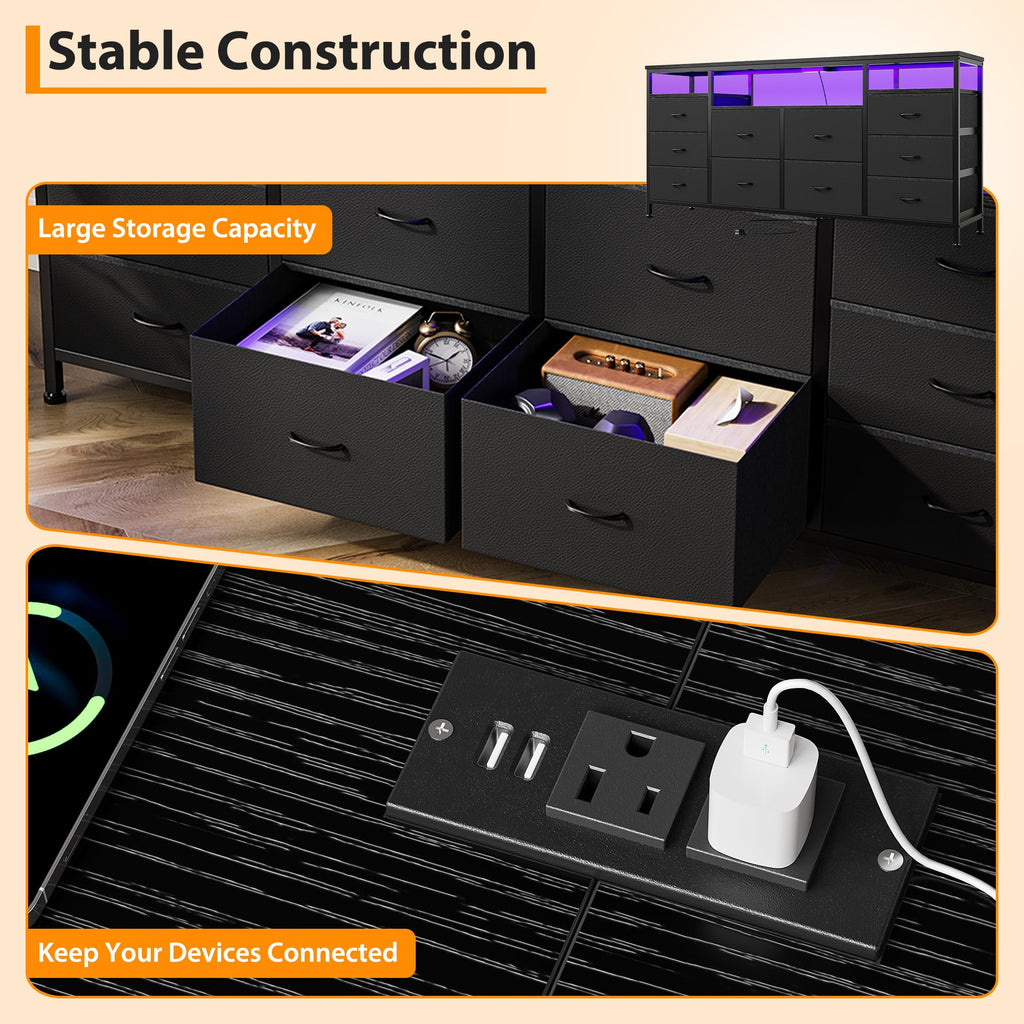 Black Fabric 10 Drawer Dresser I82434