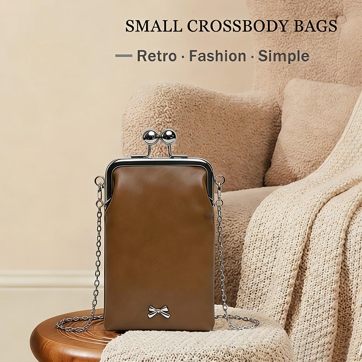 Small Brown Leather Chain Crossbody Bag I817407