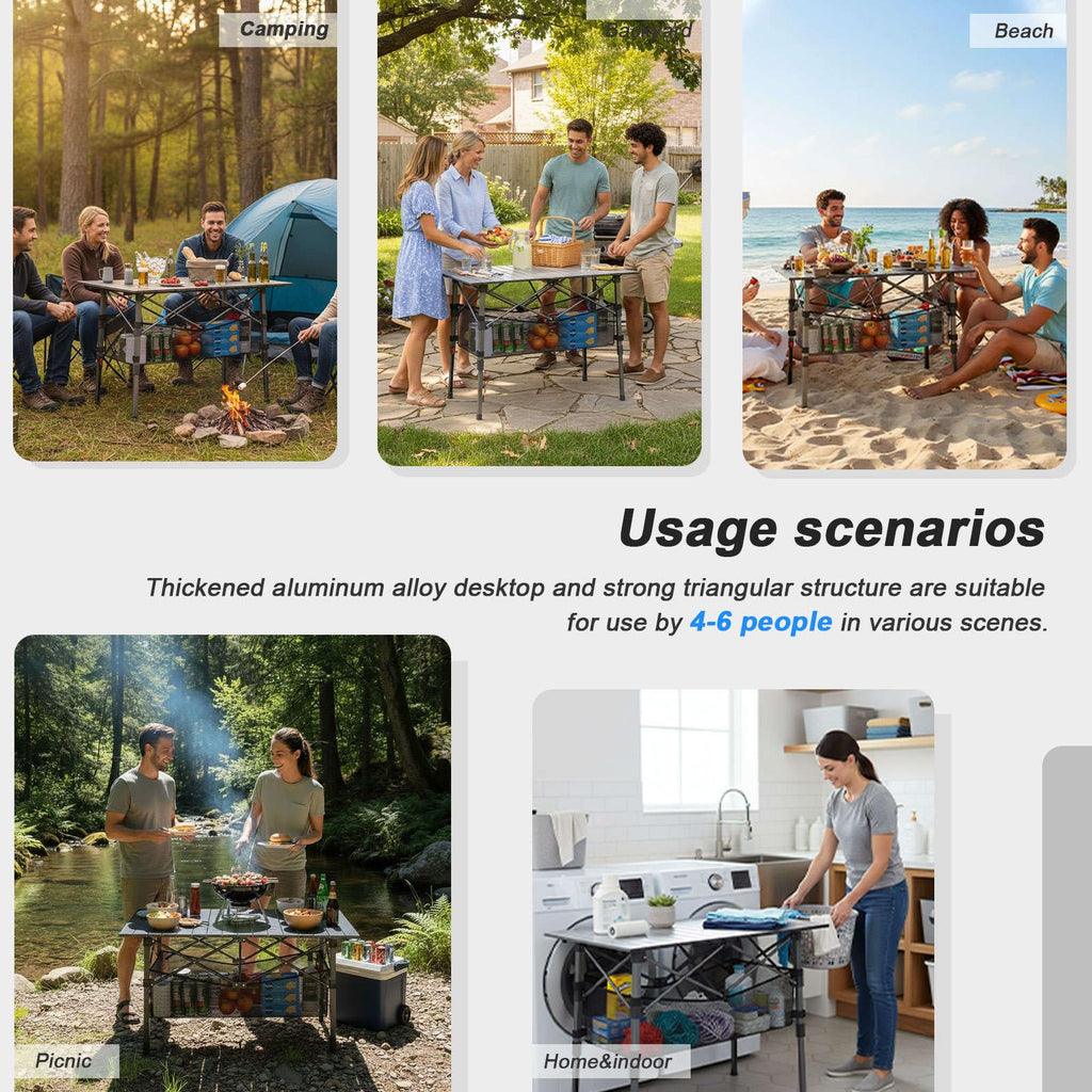 Portable Aluminum Folding Camping Table with Storage Basket C3685