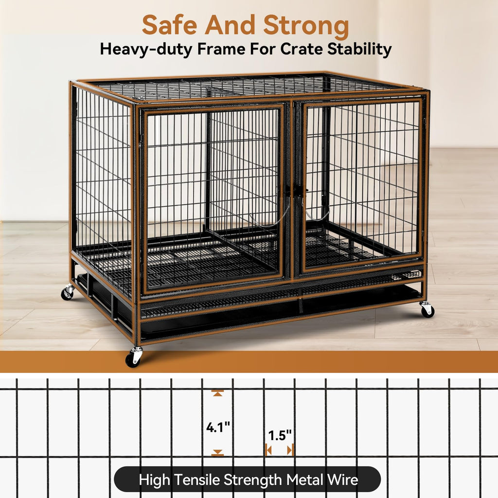 48 inch Large Wire Dog Crate with Lockable Wheels C7709